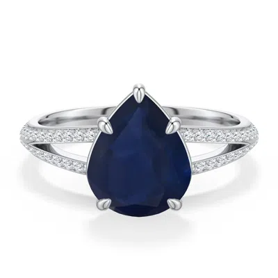 Angara 3.38 Ctw Pear-shaped Blue Sapphire Engagement Ring With Pavé Accents In Metallic