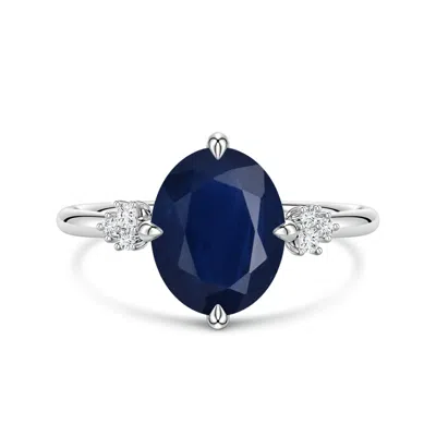 Angara 3.39 Ctw Oval Blue Sapphire Engagement Ring With Mixed Cut Diamonds In Metallic