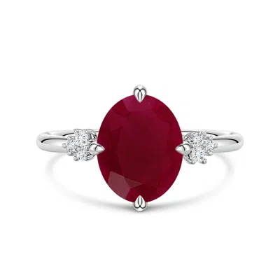 Angara 3.39 Ctw Oval Ruby Engagement Ring With Mixed Cut Diamonds In Metallic