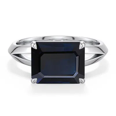Angara 3.4 Ctw East-west Emerald-cut Blue Sapphire Engagement Ring In Metallic