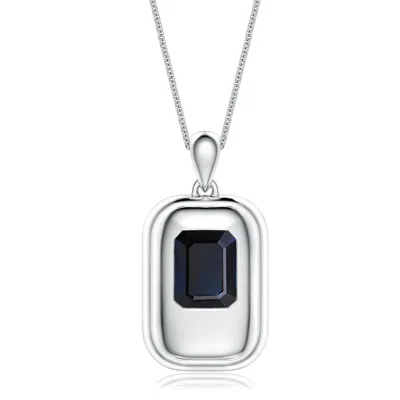 Angara 3.4 Ctw Emerald-cut Blue Sapphire Men's Tag Pendant With Chain
