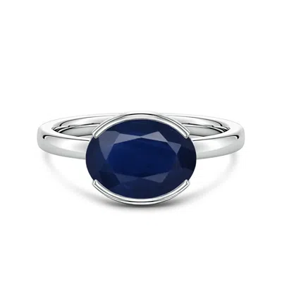 Angara 3.4 Ctw Semi Bezel-set Oval Blue Sapphire Hidden Halo Engagement Ring