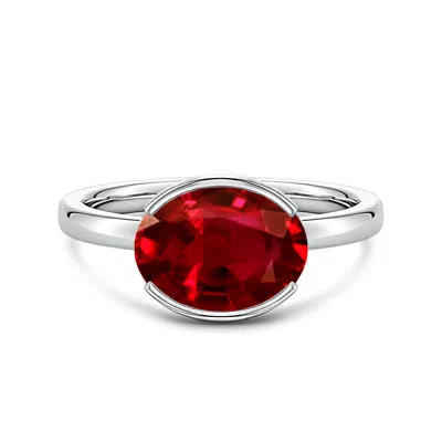 Angara 3.4 Ctw Semi Bezel-set Oval Lab-grown Ruby Hidden Halo Engagement Ring In Metallic