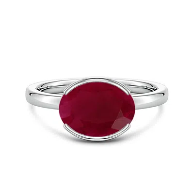 Angara 3.4 Ctw Semi Bezel-set Oval Ruby Hidden Halo Engagement Ring In Red
