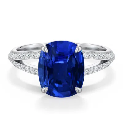 Angara 3.45 Ctw Cushion Rectangular Lab-grown Blue Sapphire Engagement Ring With Pavé Accents