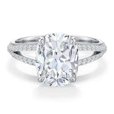 Angara 3.45 Ctw Cushion Rectangular Lab-grown Diamond Engagement Ring With Pavé Accents In Metallic