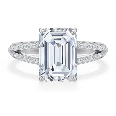 Angara 3.45 Ctw Emerald-cut Diamond Engagement Ring With Pavé Accents In Platinum/g