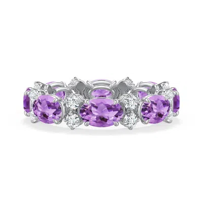 Angara 3.54 Ctw Alternating Oval Amethyst And Diamond Eternity Ring In Metallic