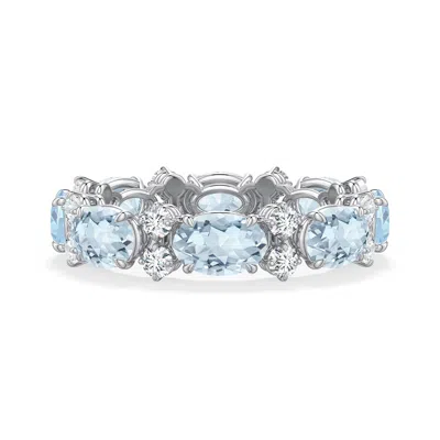 Angara 3.54 Ctw Alternating Oval Aquamarine And Diamond Eternity Ring In Metallic