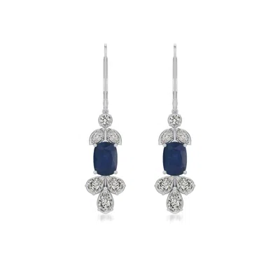 Angara 3.54 Ctw Cushion Rectangular Blue Sapphire Earrings With Multi-shape Accents In Platinum/dark Blue