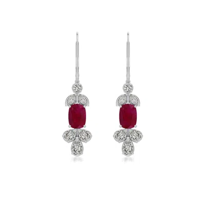 Angara 3.54 Ctw Cushion Rectangular Ruby Earrings With Multi-shape Accents In Platinum/dark Red