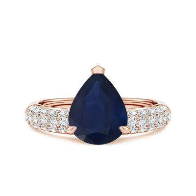 Angara 3.55 Ctw Off-centered Pear Blue Sapphire Engagement Ring With Diamond Accents