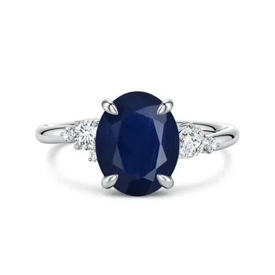 Angara 3.59 Ctw Claw Prong Oval Blue Sapphire Engagement Ring With Multi-shape Diamonds In Metallic