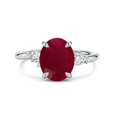 Angara 3.59 Ctw Claw Prong Oval Ruby Engagement Ring With Multi-shape Diamonds In Burgundy