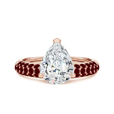 Angara 3.67 Ctw Off-centered Pear Diamond Engagement Ring With Rubies In Red