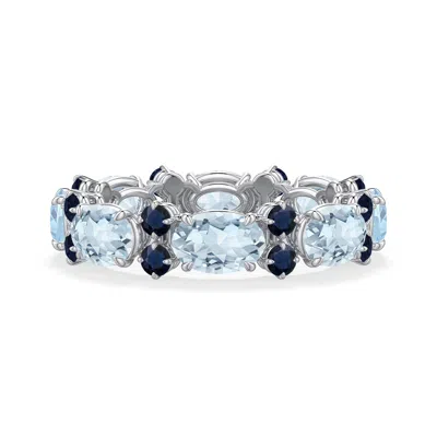 Angara 3.68 Ctw Alternating Oval Aquamarine And Blue Sapphire Eternity Ring In Metallic