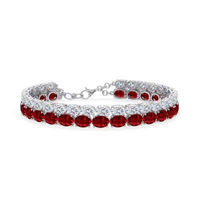 Angara 37.47 Ctw Double-row Oval Lab-grown Ruby And Diamond Tennis Bracelet In Platinum/deep Rich Red