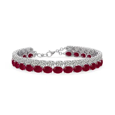 Angara 37.47 Ctw Double-row Oval Ruby And Diamond Tennis Bracelet In Platinum/dark Red