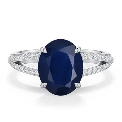 Angara 3.75 Ctw Oval Blue Sapphire Engagement Ring With Pavé Accents In Metallic