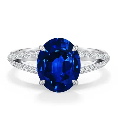 Angara 3.75 Ctw Oval Lab-grown Blue Sapphire Engagement Ring With Pavé Accents