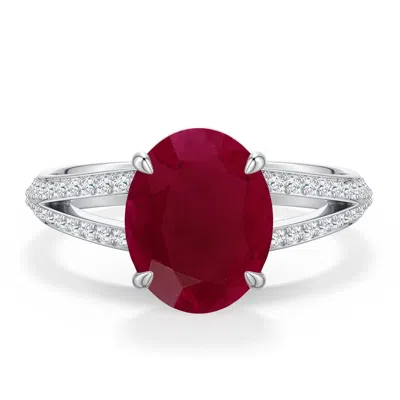Angara 3.75 Ctw Oval Ruby Engagement Ring With Pavé Accents In Metallic