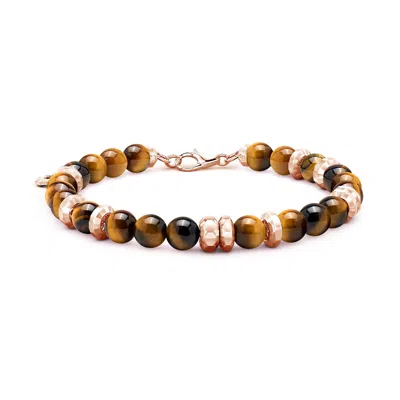 Angara 37.8 Ctw Men's Tiger's Eye Beaded Bracelet With Octagon Motifs In Brown