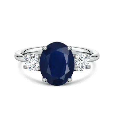Angara 3.8 Ctw Oval Blue Sapphire And Round Diamond Three-stone Engagement Ring In Metallic