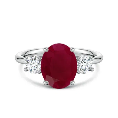Angara 3.8 Ctw Oval Ruby And Round Diamond Three-stone Engagement Ring In Metallic