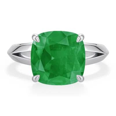 Angara 3.82 Ctw Cushion Emerald Knife-edge Split Shank Engagement Ring In Platinum/medium Green