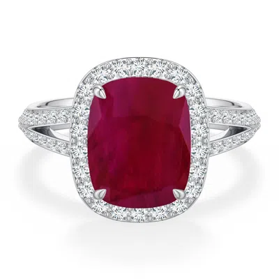 Angara 3.97 Ctw Cushion Rectangular Ruby Halo Engagement Ring With Accents In Metallic