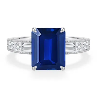 Angara 3.98 Ctw Emerald-cut Lab-grown Blue Sapphire Engagement Ring With Multi-shape Accents In Platinum/deep Rich Blue