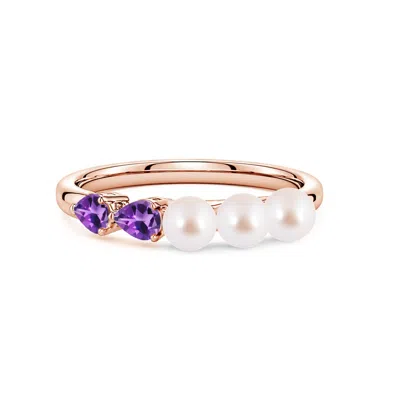 Angara 4 Mm Akoya Pearl And Horizontal Pear Amethyst Asymmetrical Ring In Purple