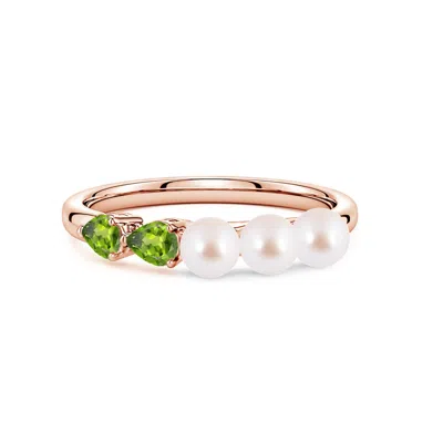 Angara 4 Mm Akoya Pearl And Horizontal Pear Peridot Asymmetrical Ring In Gold