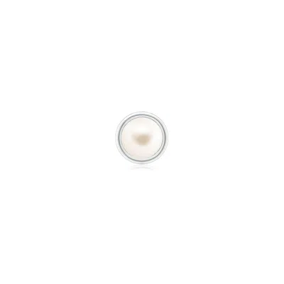 Angara 4 Mm Bezel-set Freshwater Pearl Solitaire Stud Earring In Platinum/white