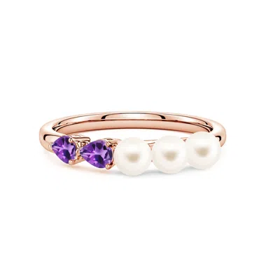 Angara 4 Mm Freshwater Pearl And Horizontal Pear Amethyst Asymmetrical Ring In Gold