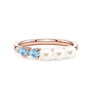 Angara 4 Mm Freshwater Pearl And Horizontal Pear Aquamarine Asymmetrical Ring In Gold