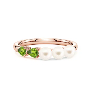 Angara 4 Mm Freshwater Pearl And Horizontal Pear Peridot Asymmetrical Ring In Gold
