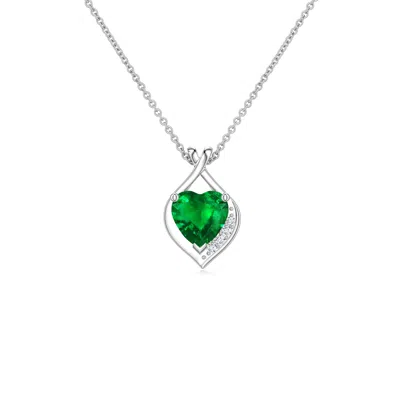 Angara 4 Mm Heart Lab-grown Emerald Asymmetrical Infinity Pendant In Metallic