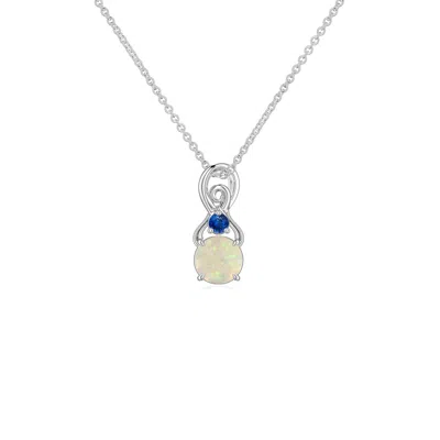 Angara 4 Mm Round Opal Swirl Pendant With Blue Sapphire Accent In Metallic