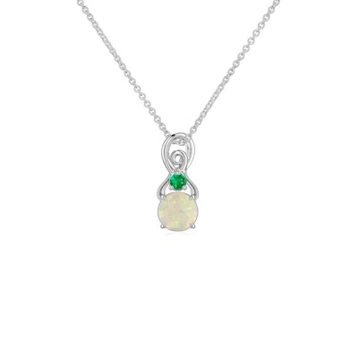 Angara 4 Mm Round Opal Swirl Pendant With Emerald Accent In Metallic