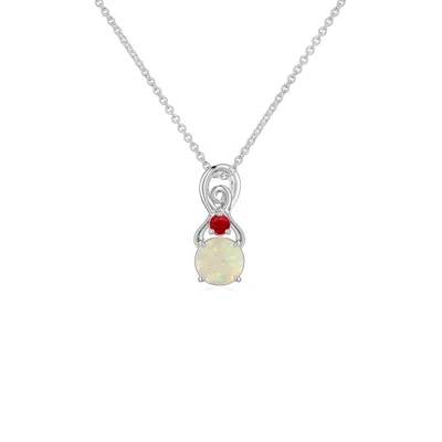 Angara 4 Mm Round Opal Swirl Pendant With Ruby Accent In Metallic