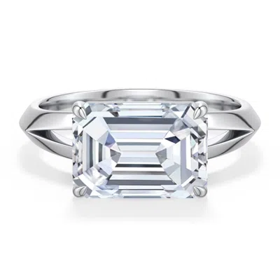 Angara 4.0 Ctw East-west Emerald-cut Diamond Engagement Ring In Metallic