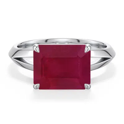 Angara 4.0 Ctw East-west Emerald-cut Ruby Engagement Ring In Metallic