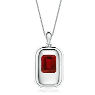 Angara 4.0 Ctw Emerald-cut Lab-grown Ruby Men's Tag Pendant In Metallic
