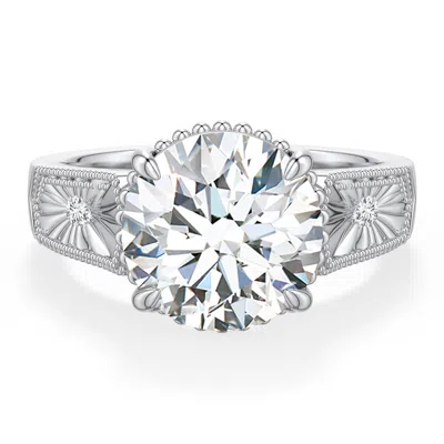 Angara 4.04 Ctw Round Diamond Quatrefoil Hidden Halo Engagement Ring In Metallic
