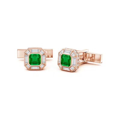 Angara 4.07 Ctw Square Emerald-cut Lab-grown Emerald Men's Cufflinks In Gold