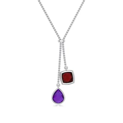Angara 4.13 Ctw Pear Amethyst And Cushion Garnet Lariat Necklace In Silver/medium Dark Purple