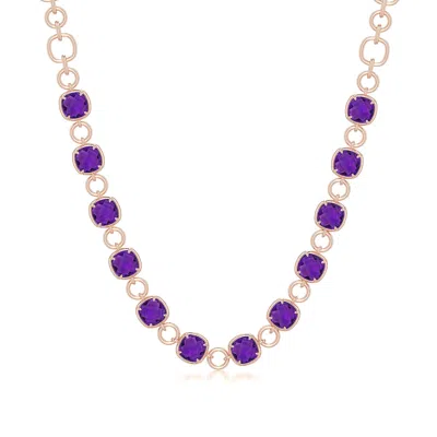 Angara 41.4 Ctw Alternating Cushion Amethyst Link Chain Necklace In Rose Gold/medium Dark Purple