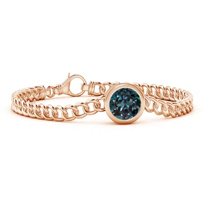 Angara 4.15 Ctw Bezel-set Round Lab-grown Alexandrite Chain Bracelet In Rose Gold/bluish Green Changing To Brownish Or Pinkish Purple