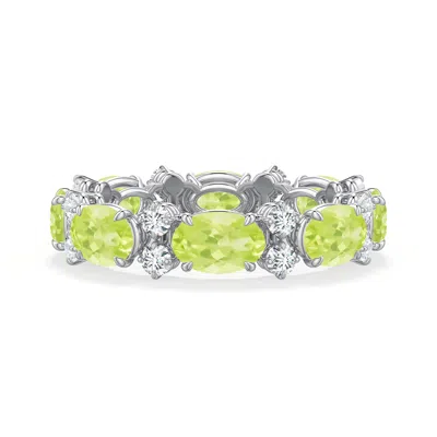 Angara 4.18 Ctw Alternating Oval Peridot And Diamond Eternity Ring In Metallic